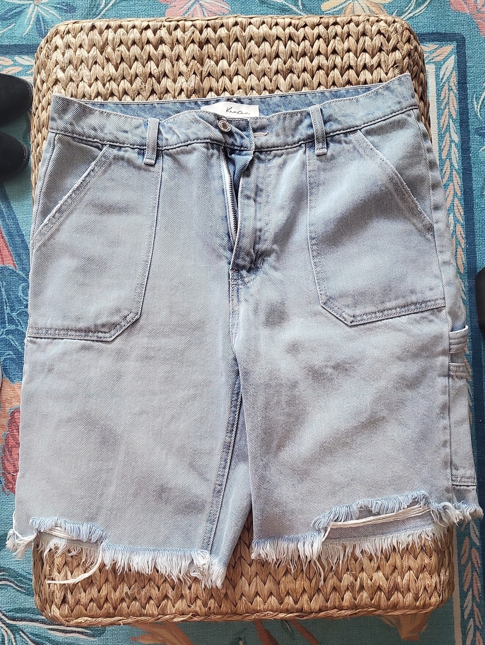 KanCan Light Blue Denim Frayed Hem Bermuda Shorts